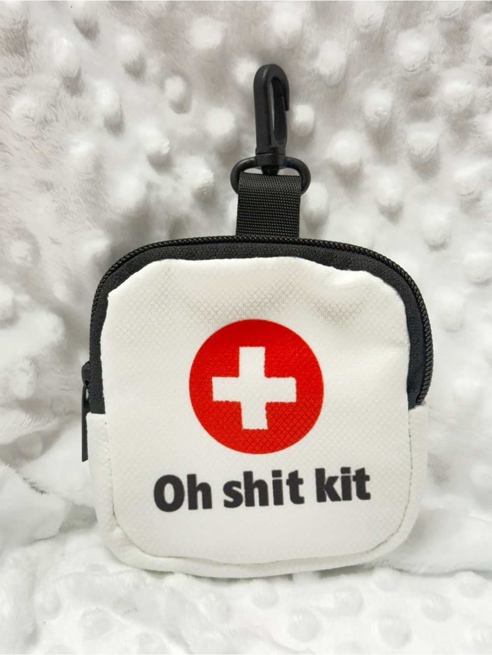 Novelty 'Oh Shit Kit' Mini First Aid Pouch/keychain - White & Black 4”x4”